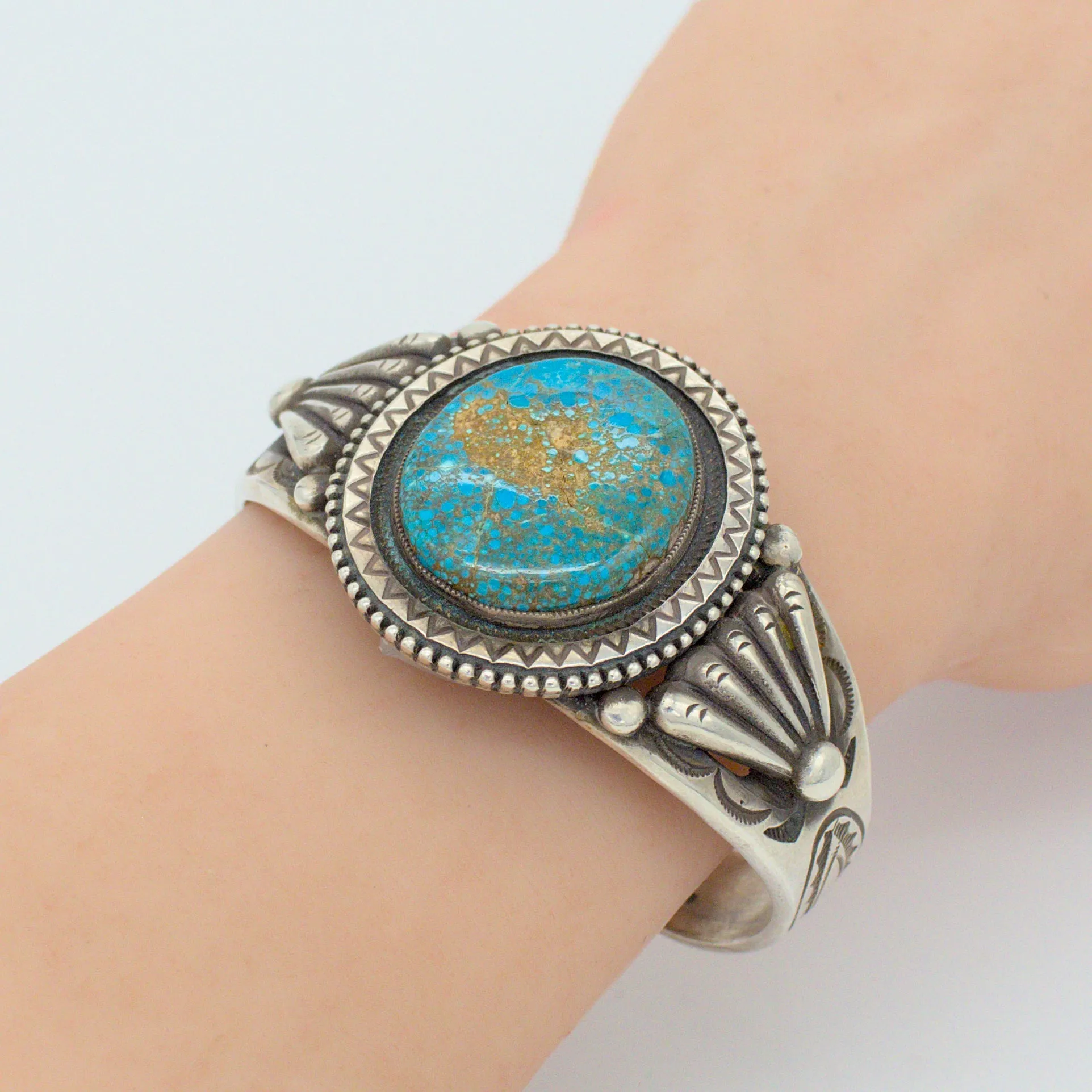 Calvin Martinez Handmade Navajo Sterling Silver Turquoise Bracelet