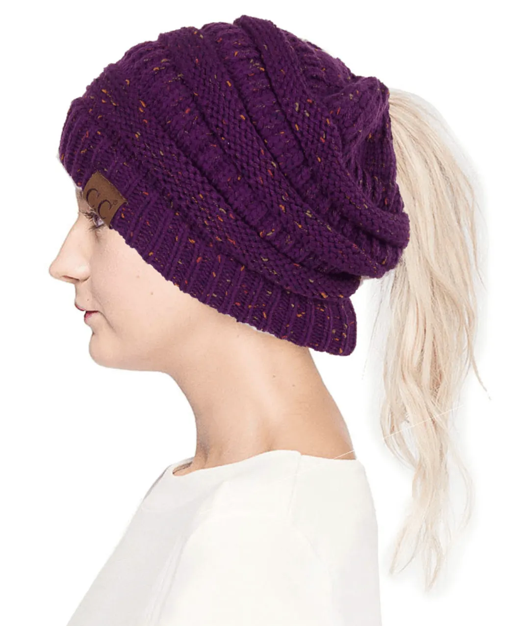 C.C CONFETTI PONYTAIL MESSY BUN BEANIE-HAT MB-33