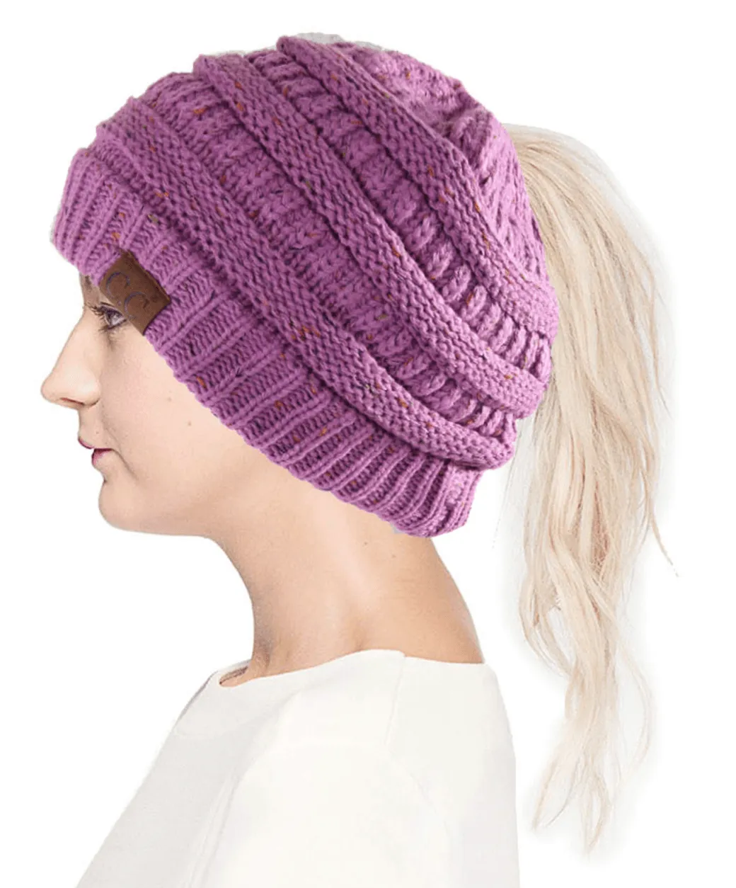 C.C CONFETTI PONYTAIL MESSY BUN BEANIE-HAT MB-33