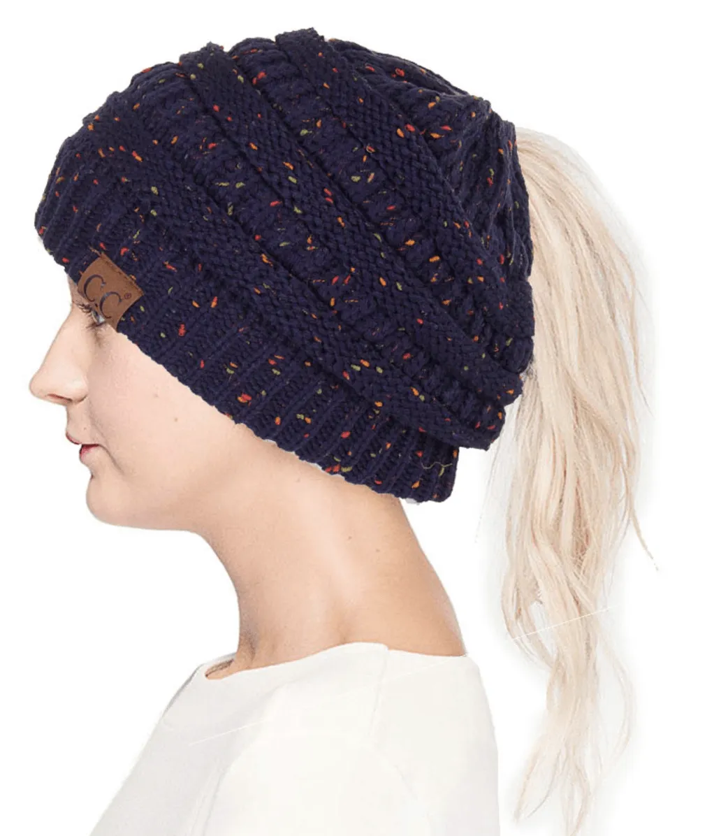 C.C CONFETTI PONYTAIL MESSY BUN BEANIE-HAT MB-33