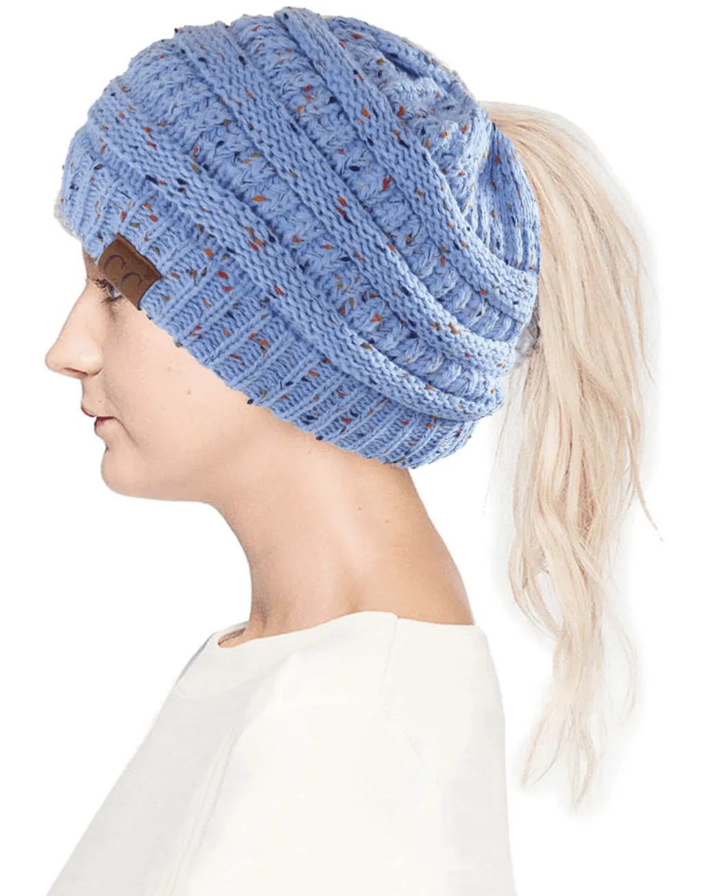 C.C CONFETTI PONYTAIL MESSY BUN BEANIE-HAT MB-33
