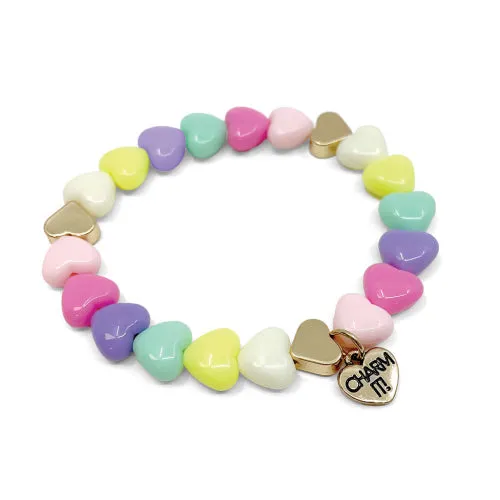 Charm It!  Gold Pastel Heart Stretch Bead Bracelet