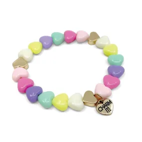 Charm It!  Gold Pastel Heart Stretch Bead Bracelet