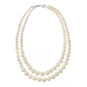 Classic Silver Tone Faux Pearl Twin Necklace