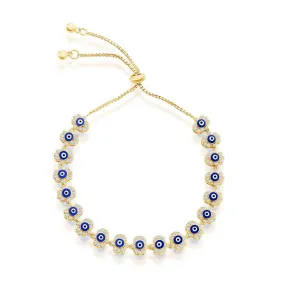 Classic Women's Bracelet - YG Plated Blue Enamel Evil Eye CZ Hamsa | T-8020-GP