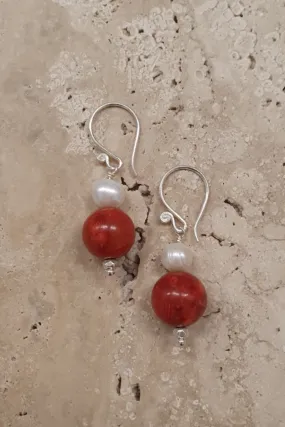 Coral And Pearl Earrings
