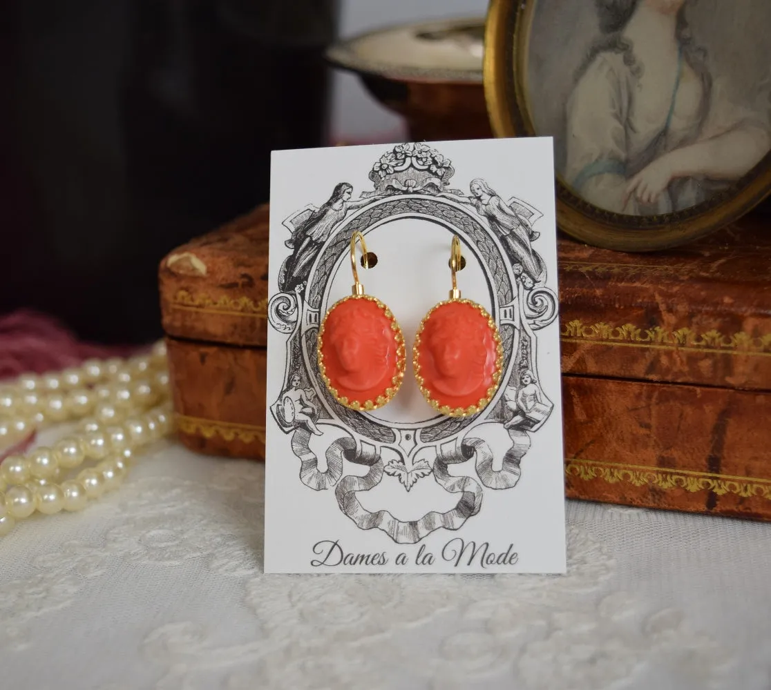 Coral Cameo Crown Earrings