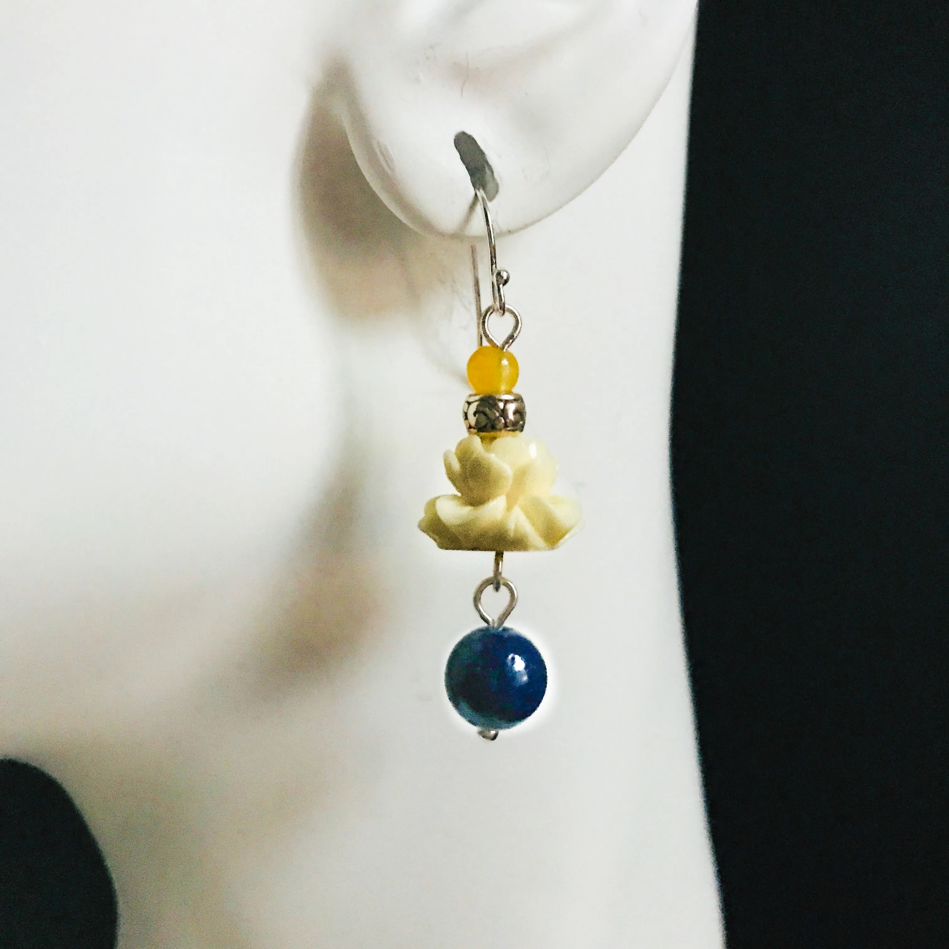 Coral Lotus Earrings with Lapis