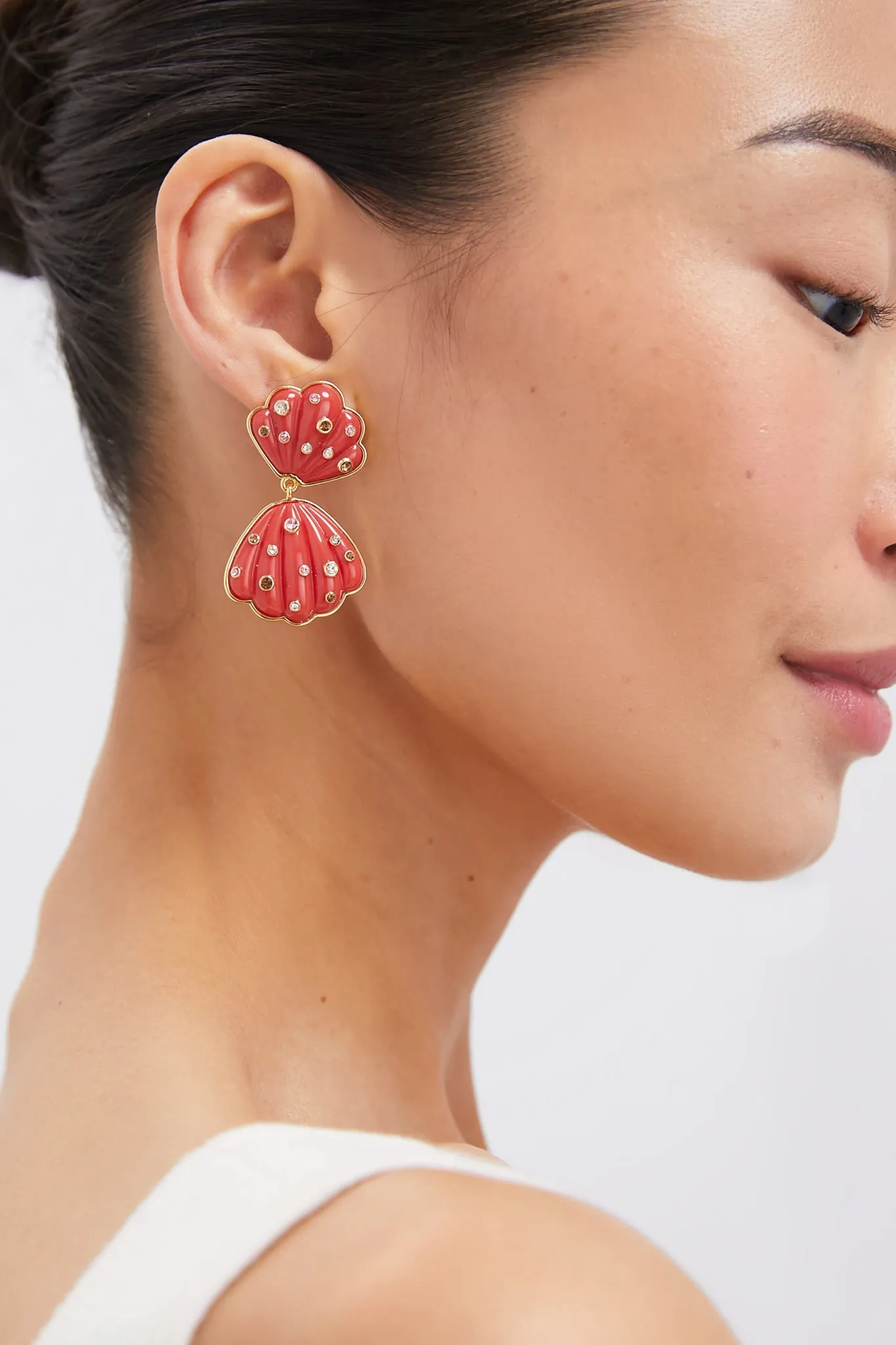 Coral Veda Double Shell Earrings