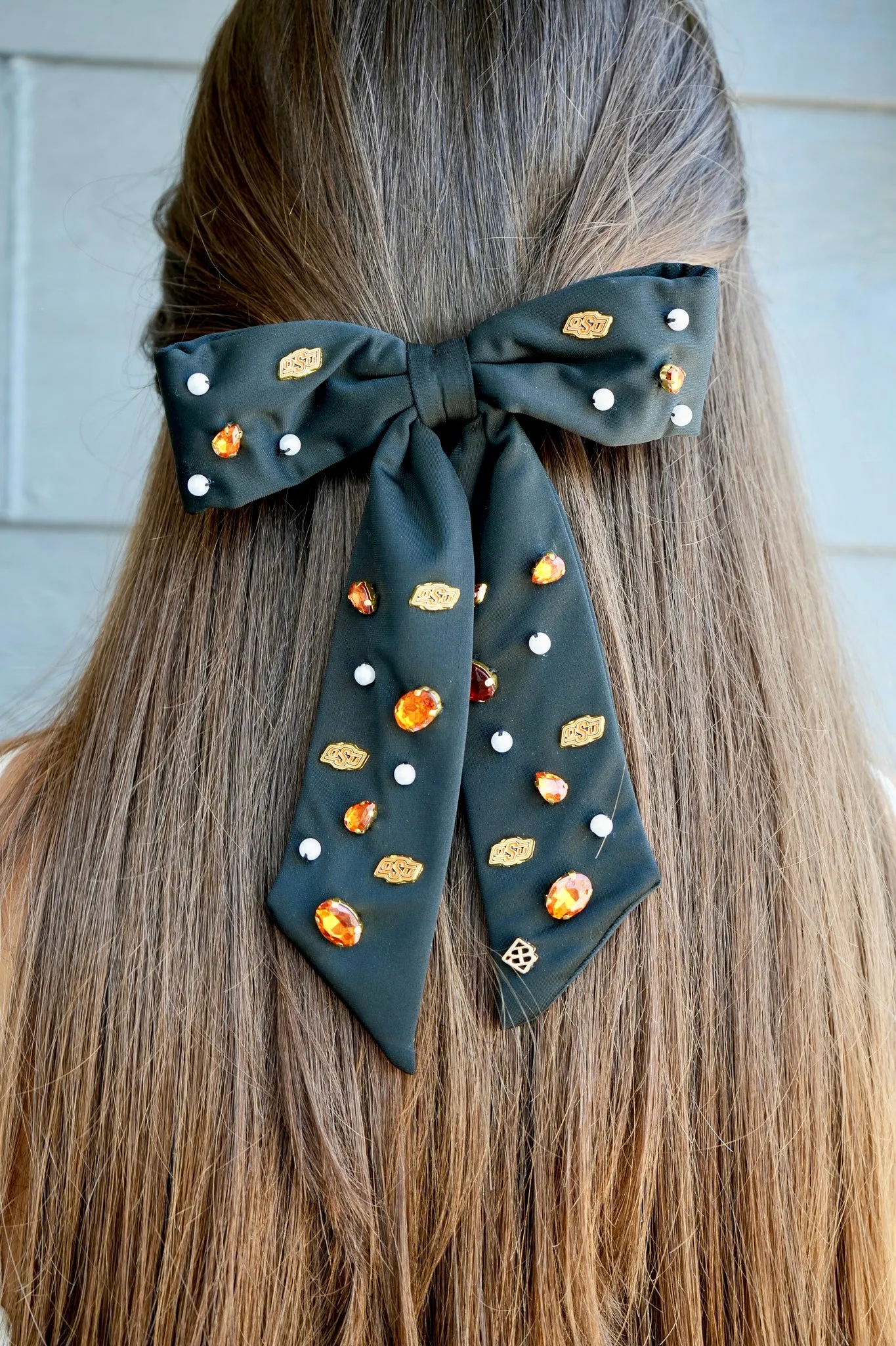 Crystal and Pearl OSU Bow Barrette Black [Brianna Cannon]