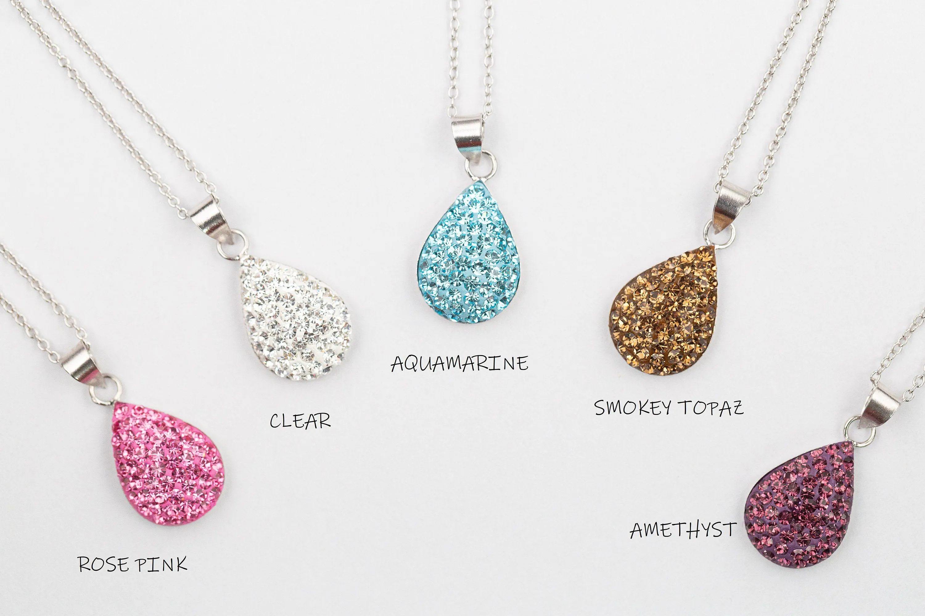Crystal Round Teardrop Silver Necklace