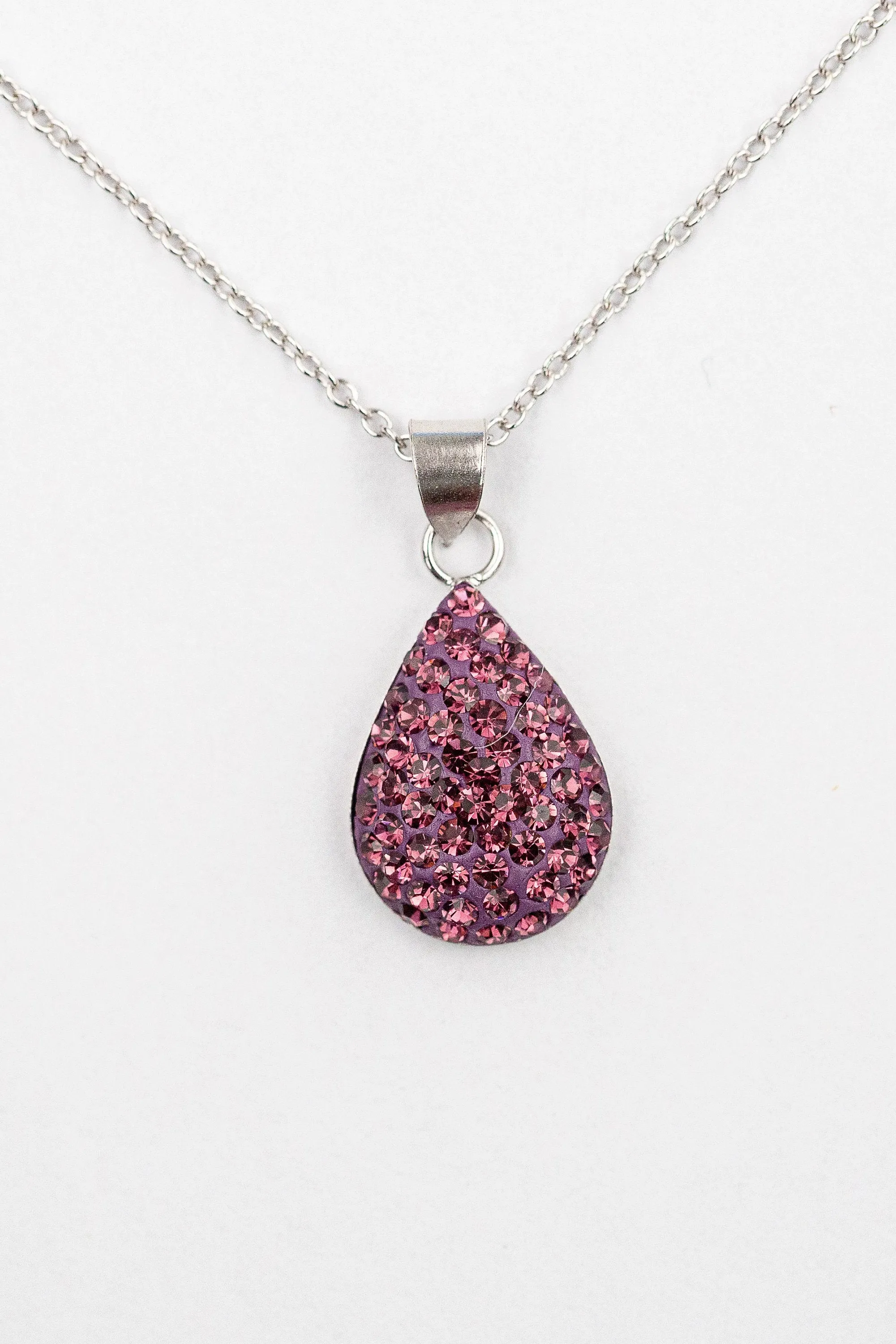 Crystal Round Teardrop Silver Necklace