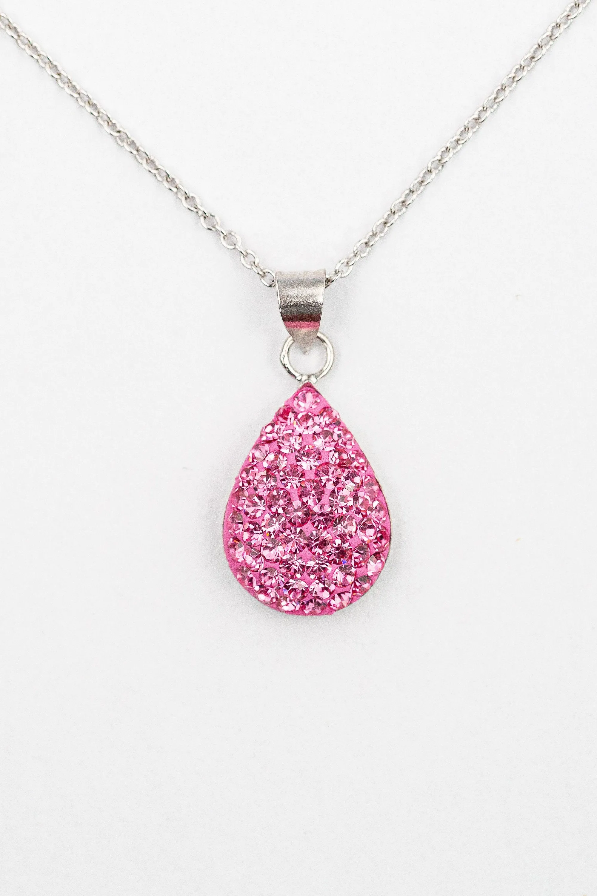 Crystal Round Teardrop Silver Necklace