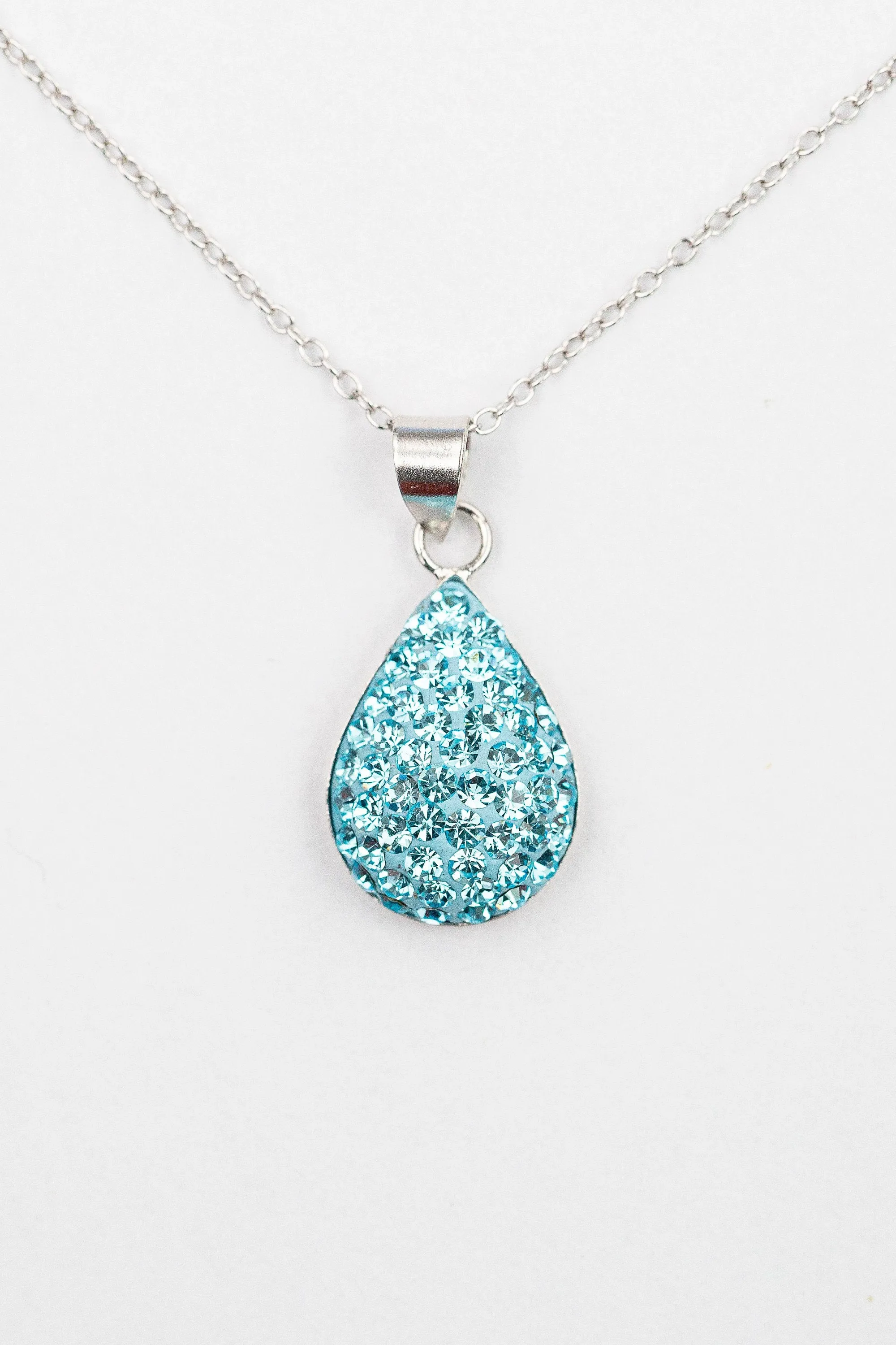 Crystal Round Teardrop Silver Necklace