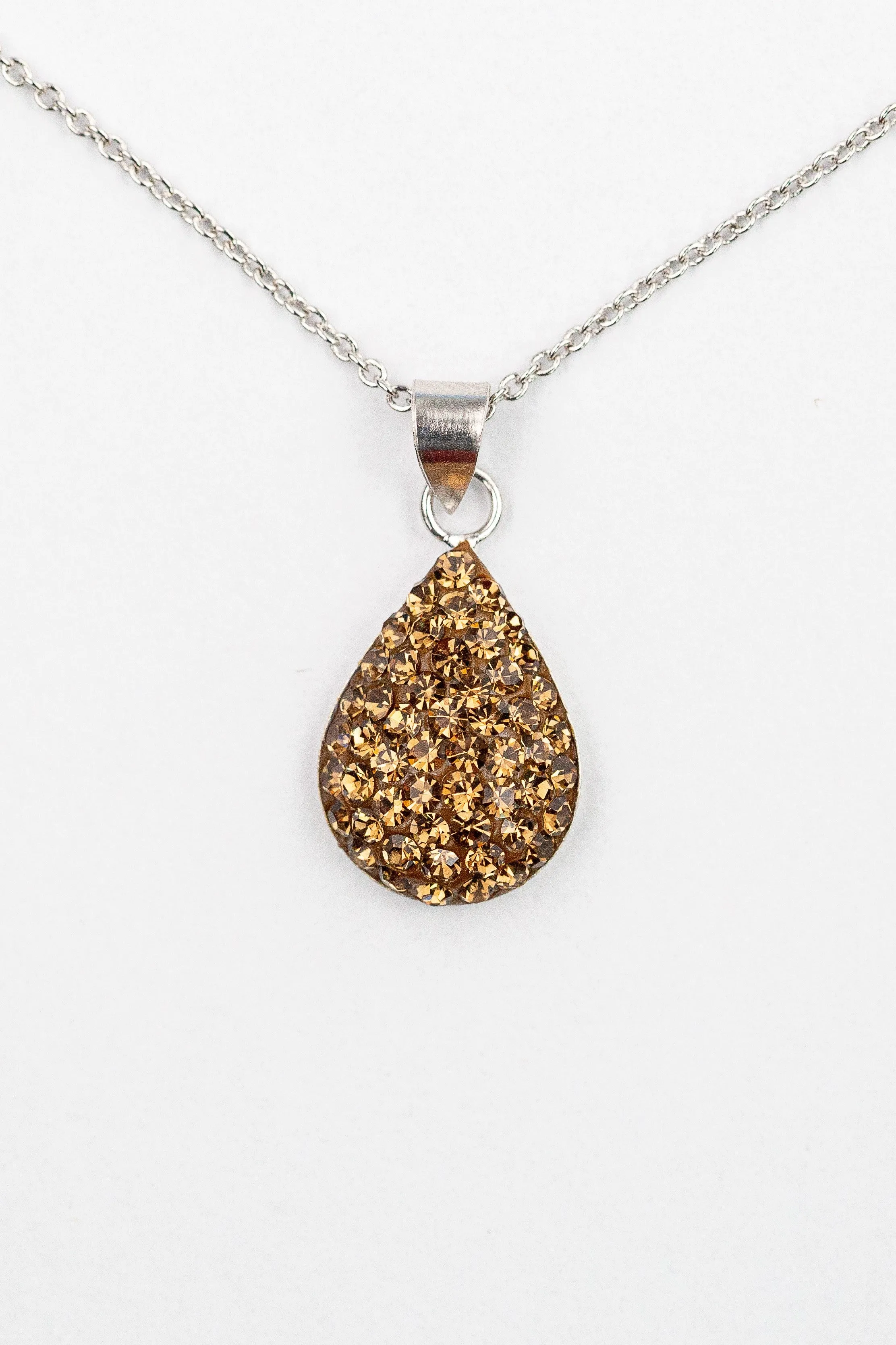 Crystal Round Teardrop Silver Necklace