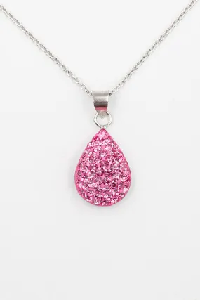 Crystal Round Teardrop Silver Necklace