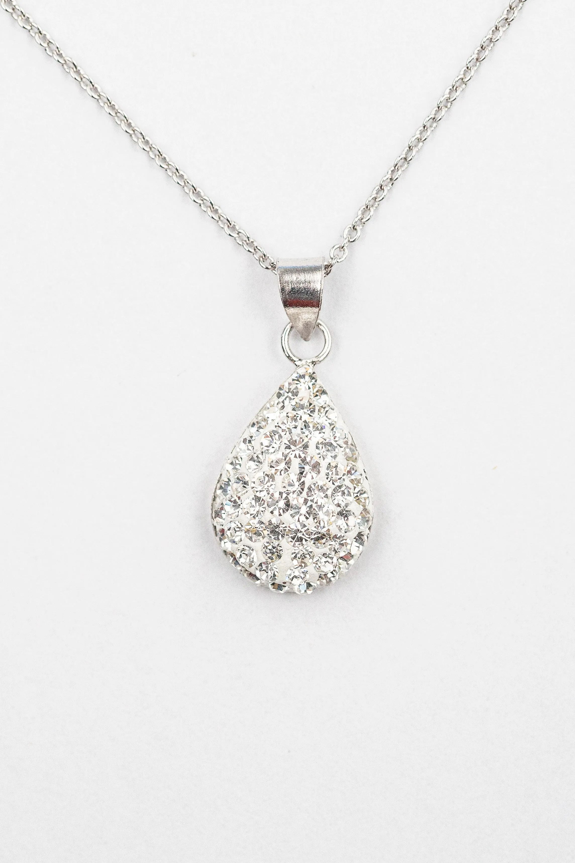 Crystal Round Teardrop Silver Necklace
