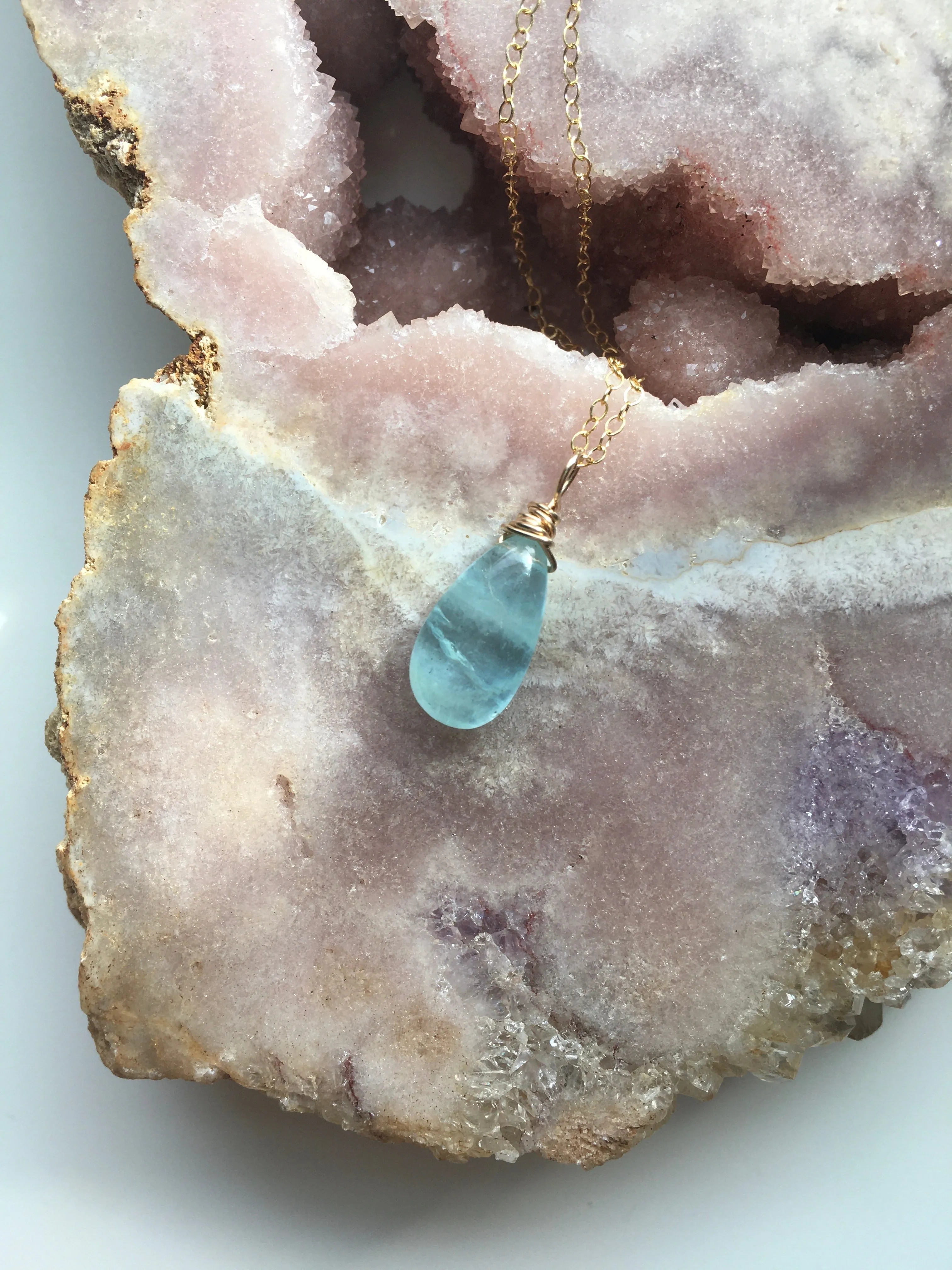 Dainty Aquamarine Pendant  Necklace March Birthstone Jewelry Gift For Women