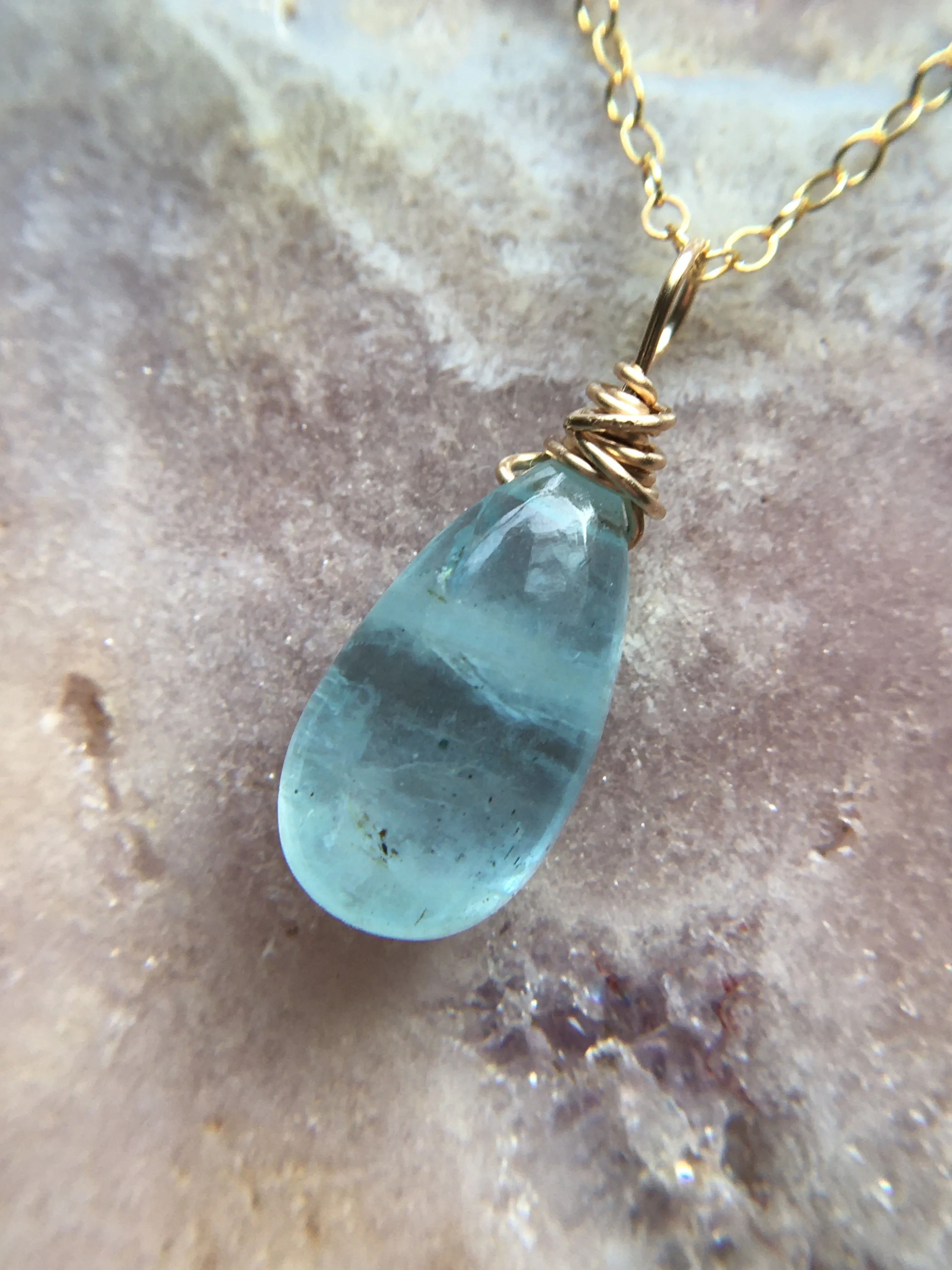 Dainty Aquamarine Pendant  Necklace March Birthstone Jewelry Gift For Women