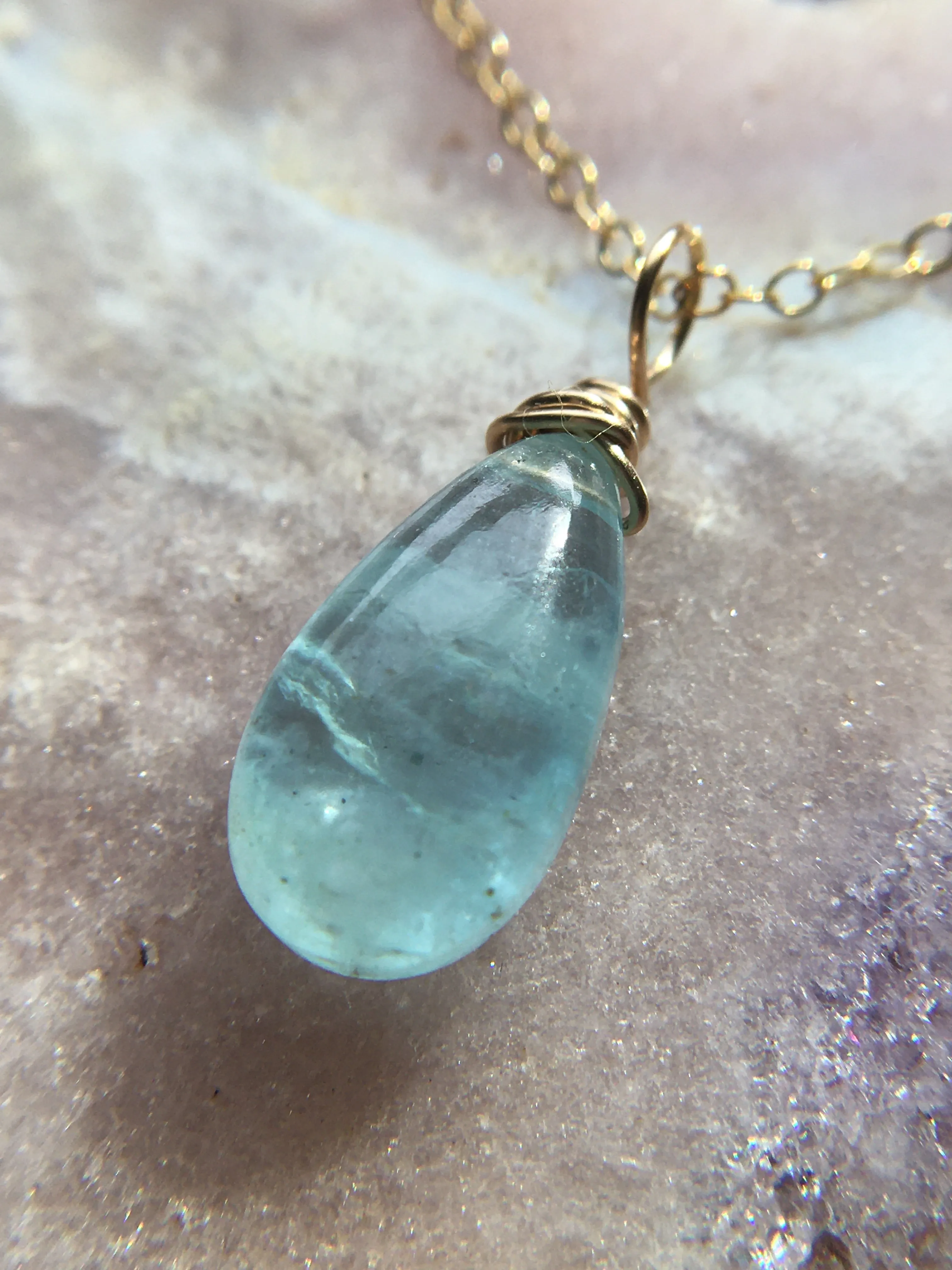 Dainty Aquamarine Pendant  Necklace March Birthstone Jewelry Gift For Women