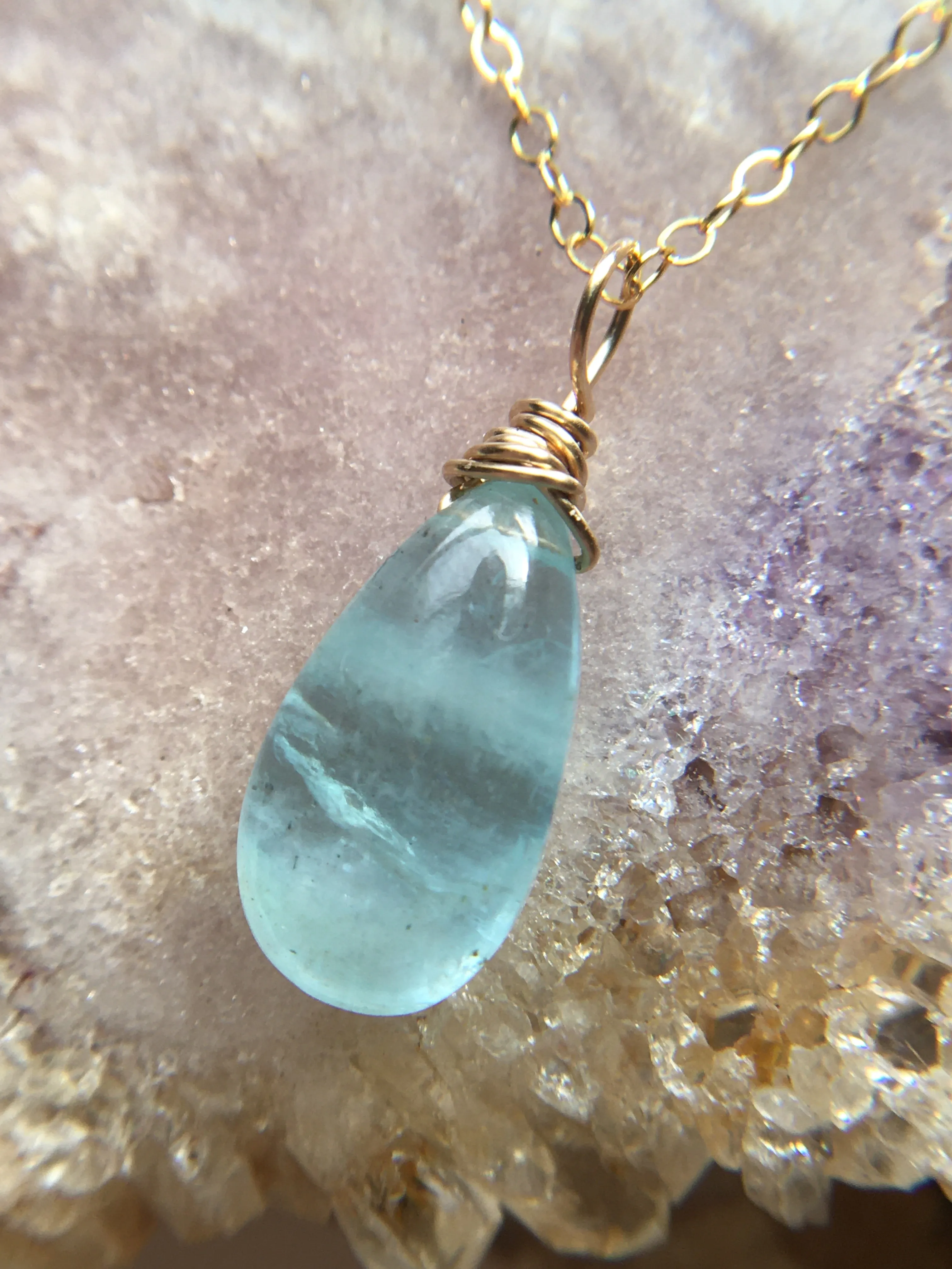 Dainty Aquamarine Pendant  Necklace March Birthstone Jewelry Gift For Women