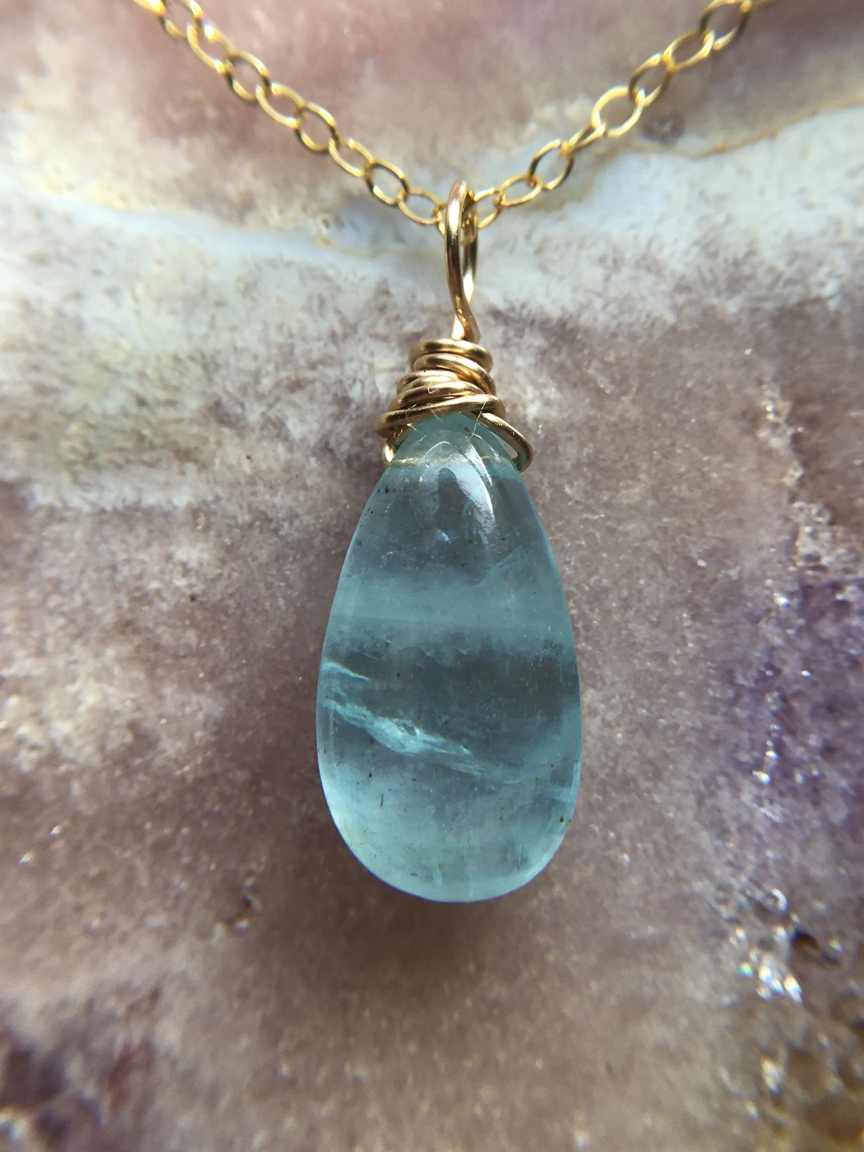 Dainty Aquamarine Pendant  Necklace March Birthstone Jewelry Gift For Women