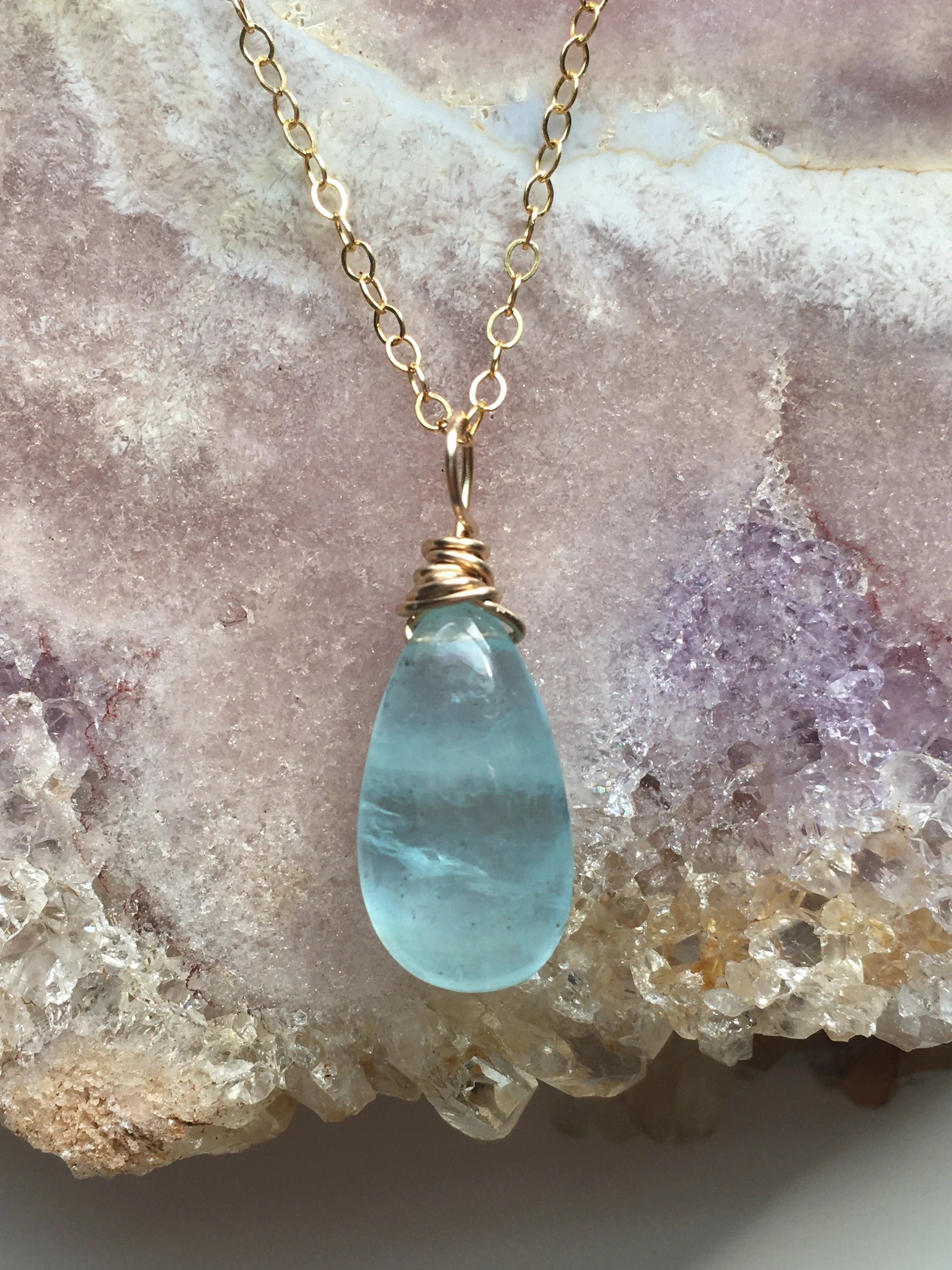 Dainty Aquamarine Pendant  Necklace March Birthstone Jewelry Gift For Women