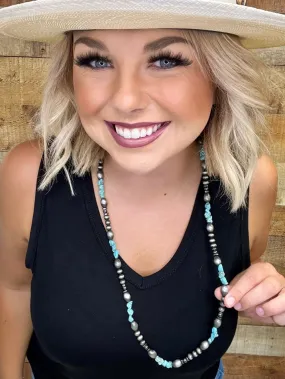 Dallas Faux Navajo Pearl & Turquoise Chip Necklace