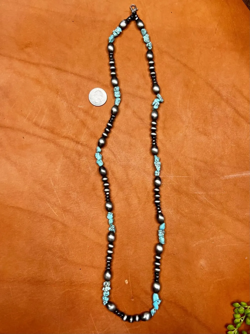 Dallas Faux Navajo Pearl & Turquoise Chip Necklace
