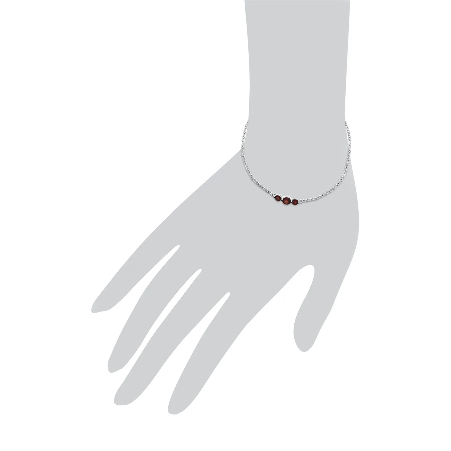 Damen Sterlingsilber Drei Stein Granat Rund Farbverlauf 19cm Armband