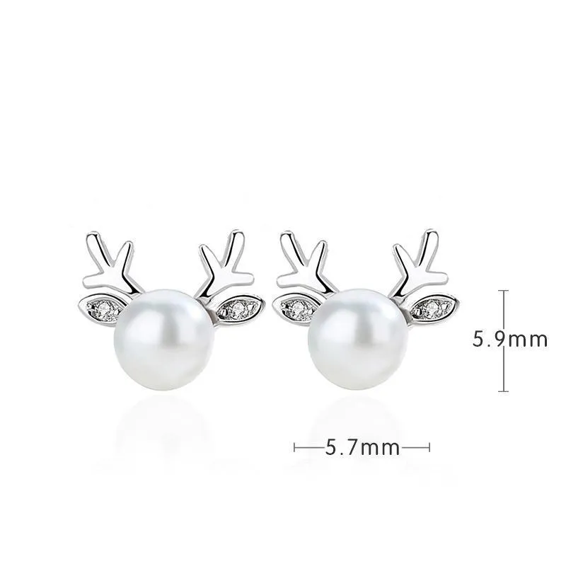 Deer Pearl Necklace and Earrings in 925 Sterling Silver