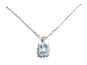 Diamond And Aquamarine Pendant with Chain Necklace
