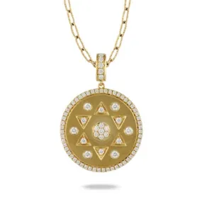 Doves 18K Yellow Gold Round Fibonacci Diamond Pendant