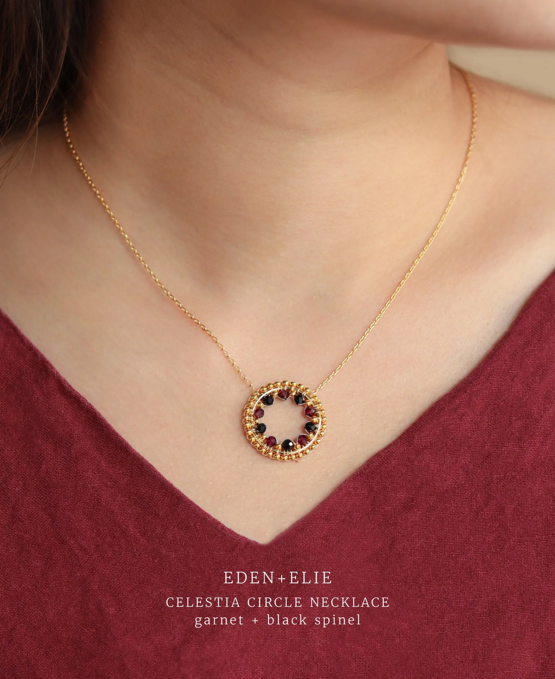 EDEN   ELIE Celestia Circle Necklace - Garnet   Black Spinel