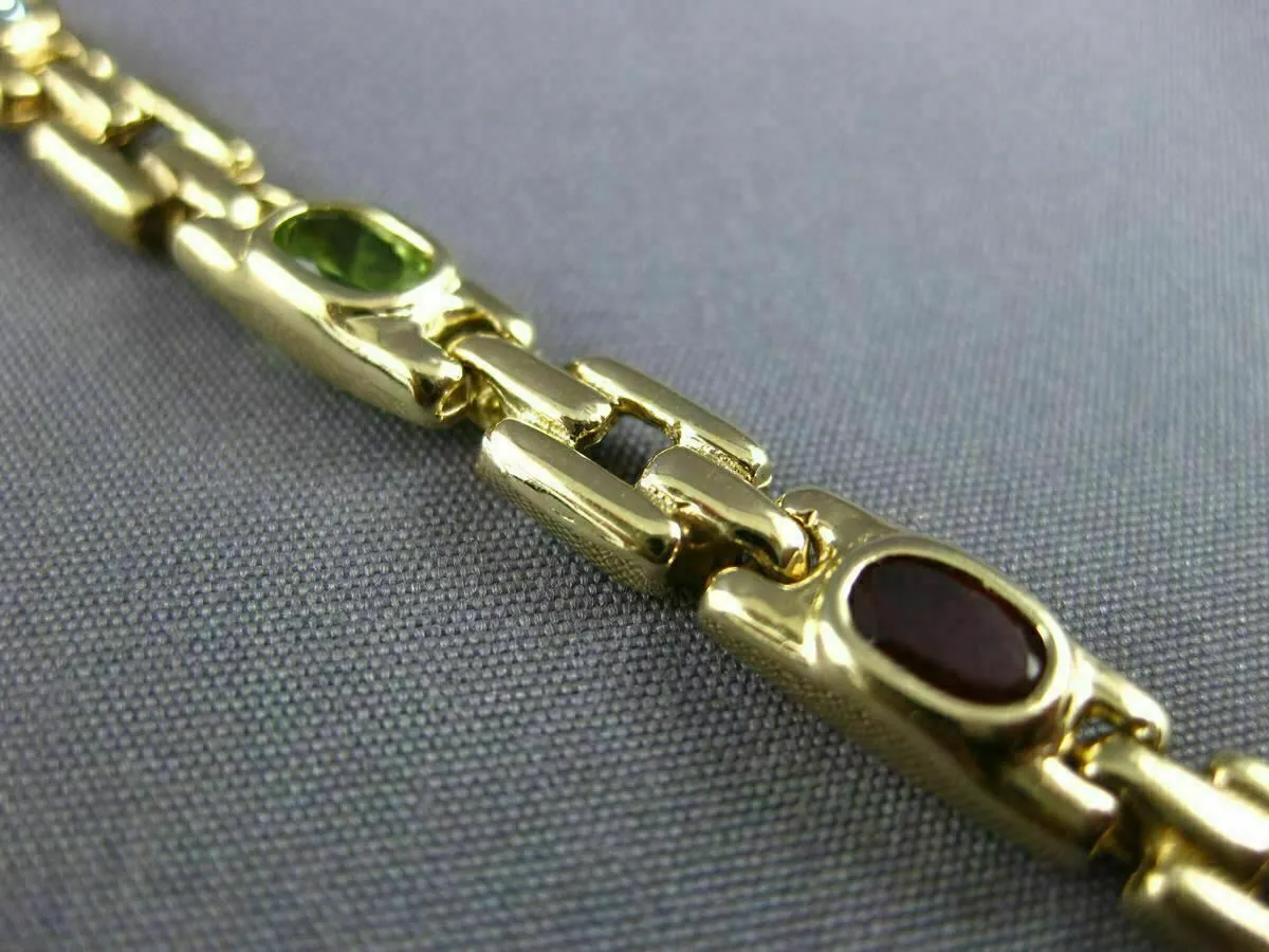 ESTATE WIDE 5.0CT AAA OVAL MULTI GEM 14K YELLOW GOLD SQUARE LINK BRACELET #22711