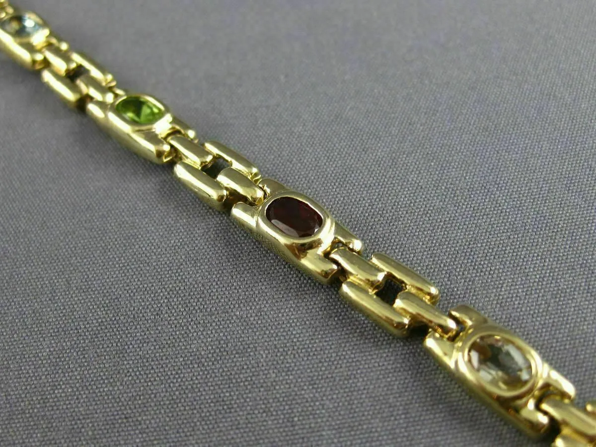 ESTATE WIDE 5.0CT AAA OVAL MULTI GEM 14K YELLOW GOLD SQUARE LINK BRACELET #22711
