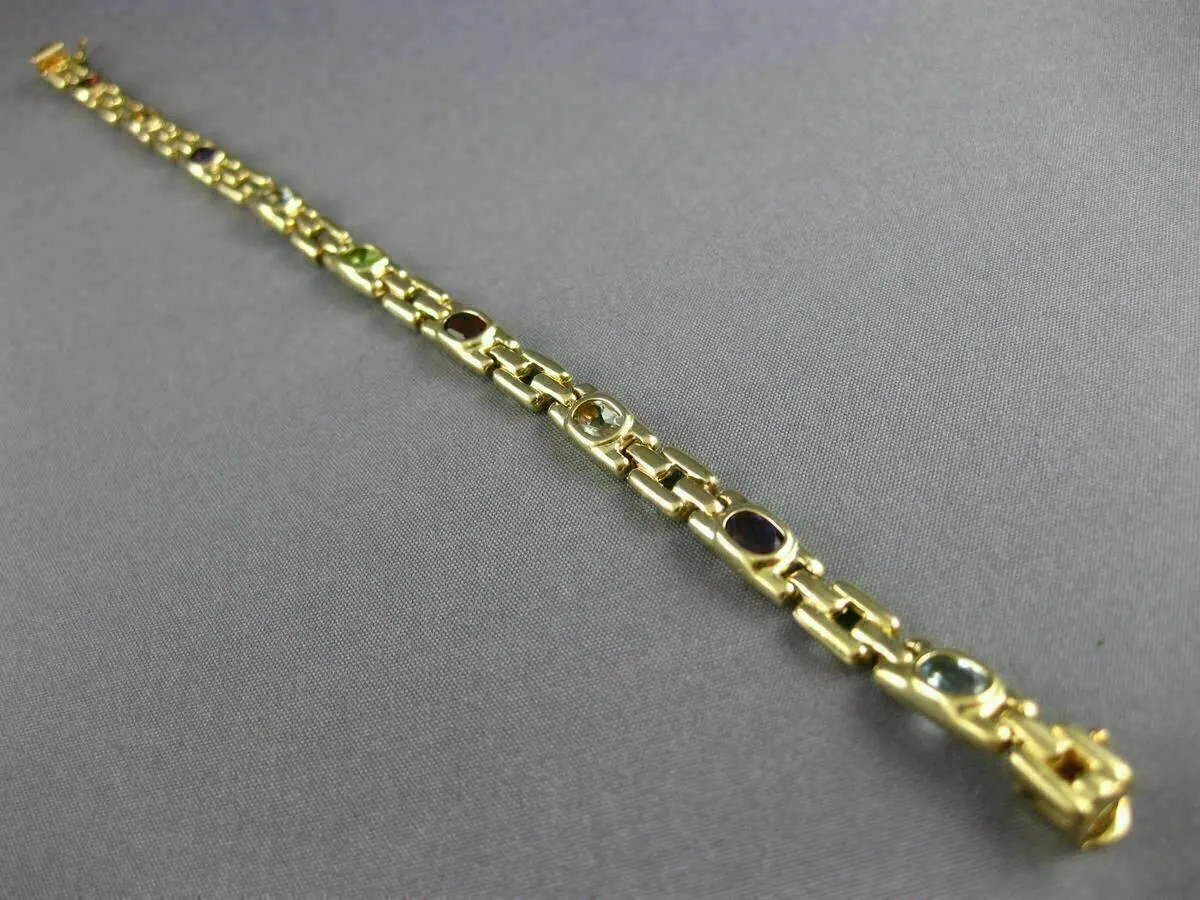 ESTATE WIDE 5.0CT AAA OVAL MULTI GEM 14K YELLOW GOLD SQUARE LINK BRACELET #22711