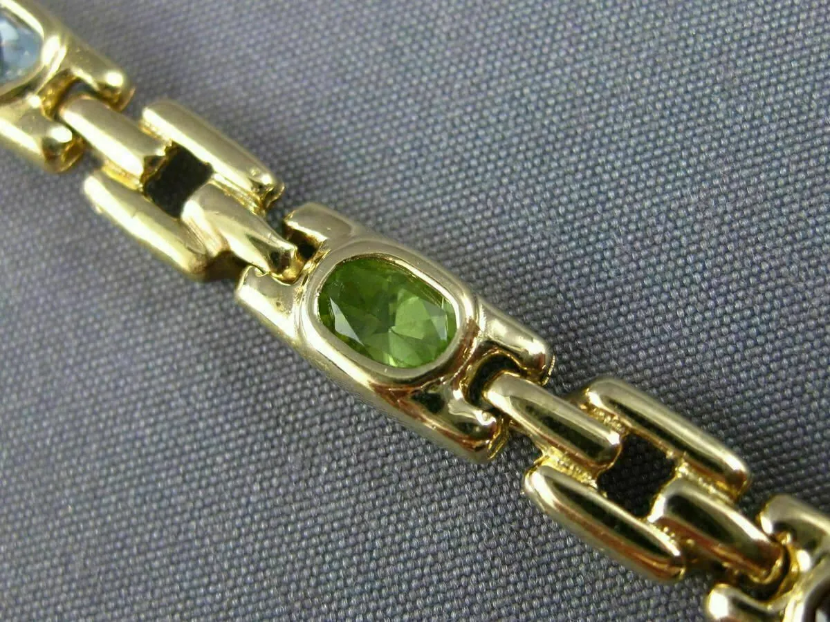 ESTATE WIDE 5.0CT AAA OVAL MULTI GEM 14K YELLOW GOLD SQUARE LINK BRACELET #22711