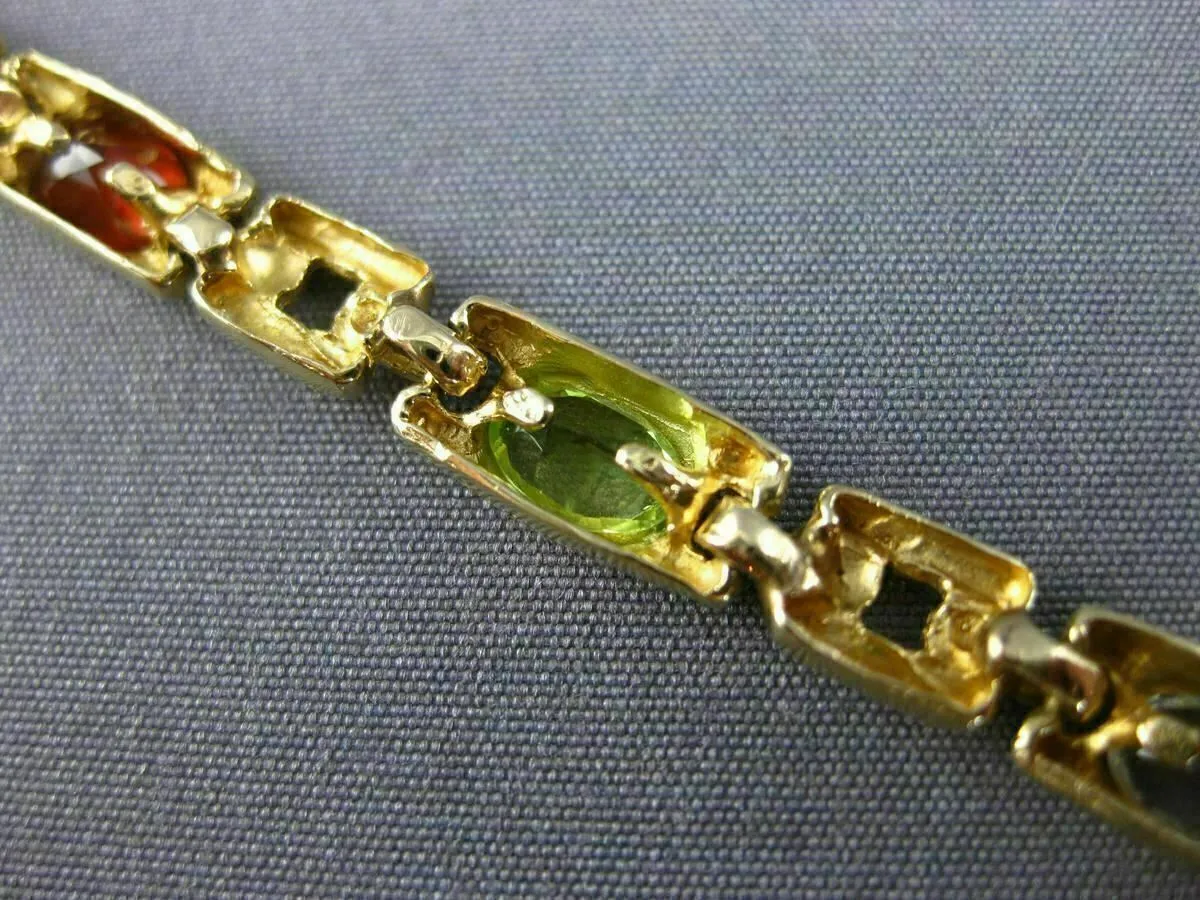 ESTATE WIDE 5.0CT AAA OVAL MULTI GEM 14K YELLOW GOLD SQUARE LINK BRACELET #22711