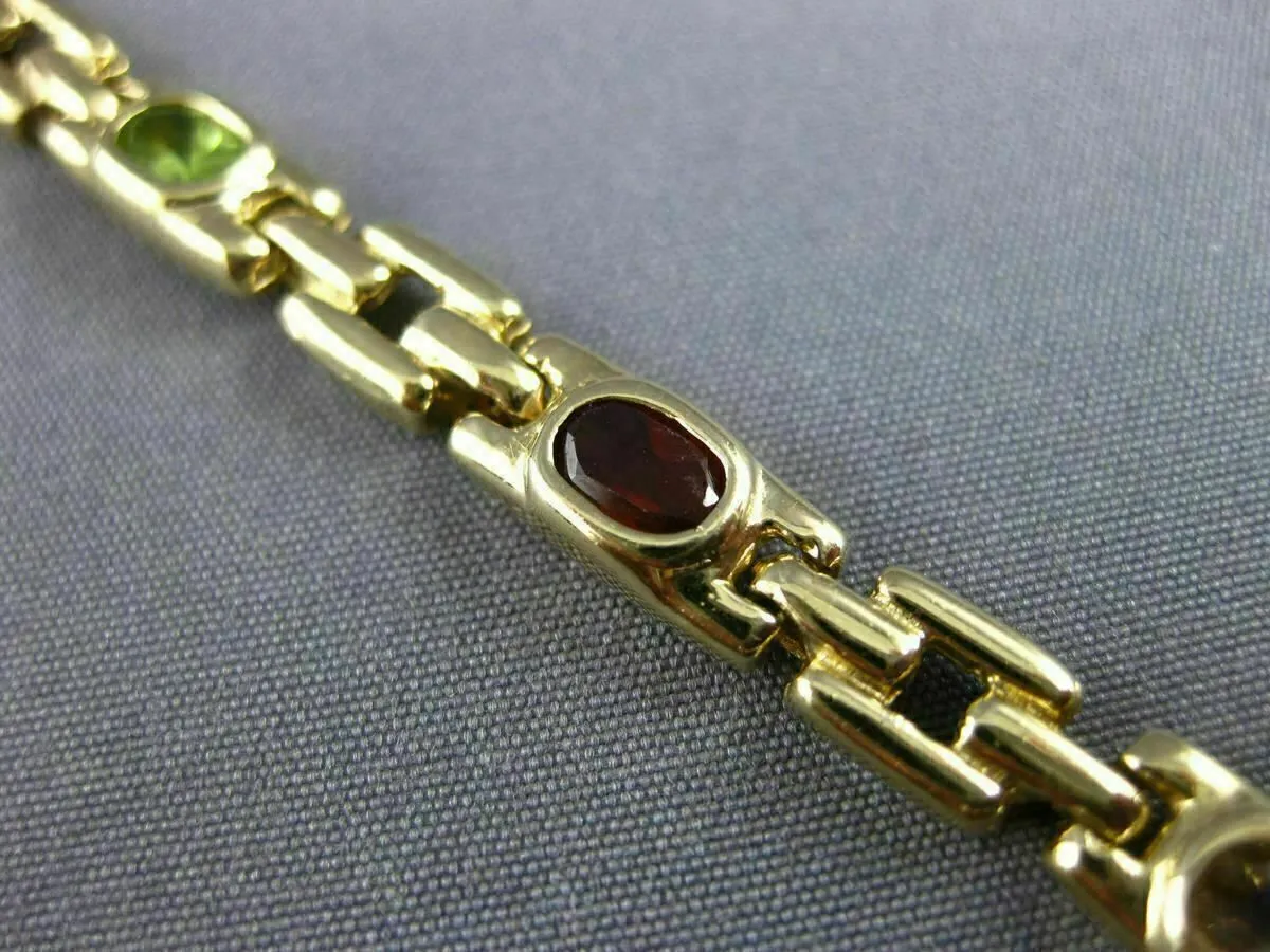 ESTATE WIDE 5.0CT AAA OVAL MULTI GEM 14K YELLOW GOLD SQUARE LINK BRACELET #22711