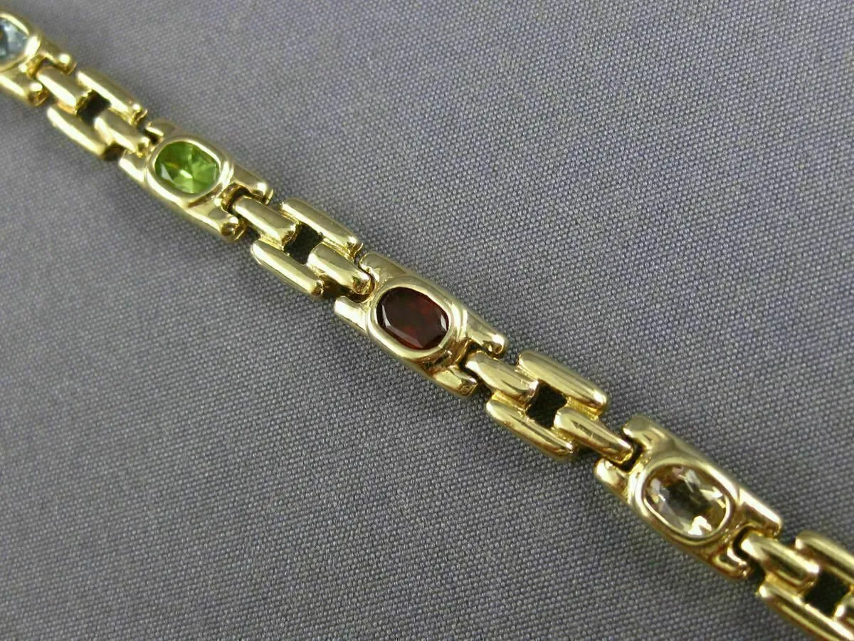 ESTATE WIDE 5.0CT AAA OVAL MULTI GEM 14K YELLOW GOLD SQUARE LINK BRACELET #22711