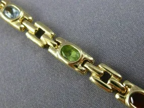 ESTATE WIDE 5.0CT AAA OVAL MULTI GEM 14K YELLOW GOLD SQUARE LINK BRACELET #22711