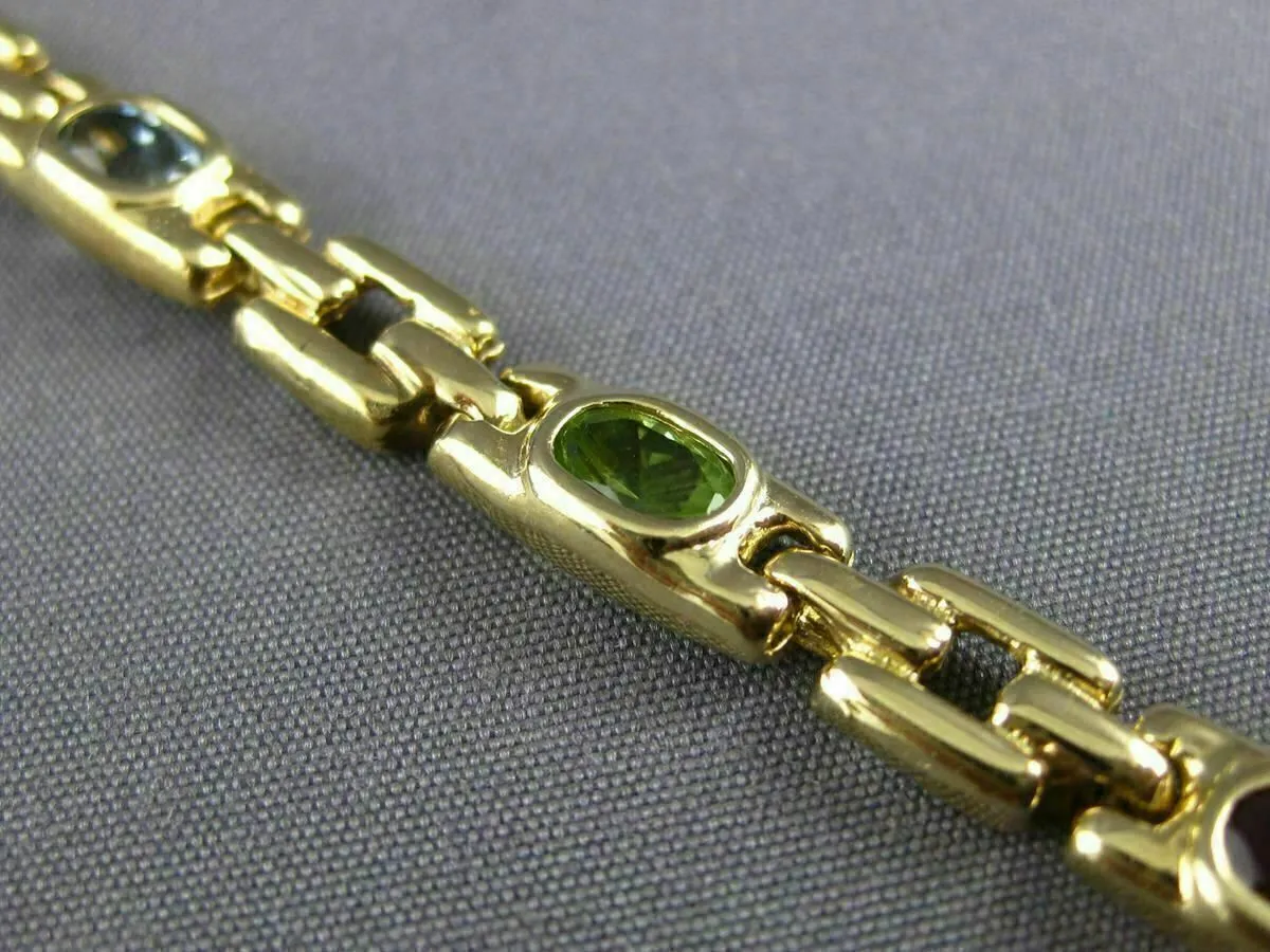 ESTATE WIDE 5.0CT AAA OVAL MULTI GEM 14K YELLOW GOLD SQUARE LINK BRACELET #22711