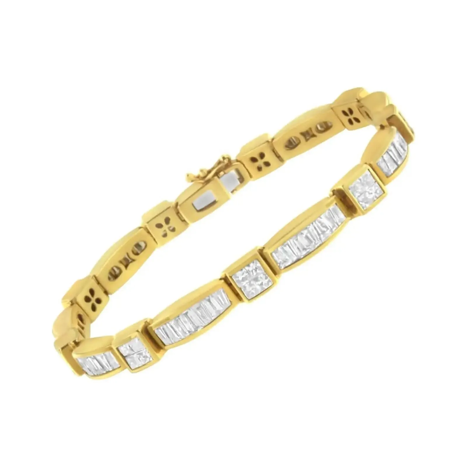 Exquisite 14K Yellow Gold Geometric Diamond Bracelet with 7.33 Carats of Sparkle
