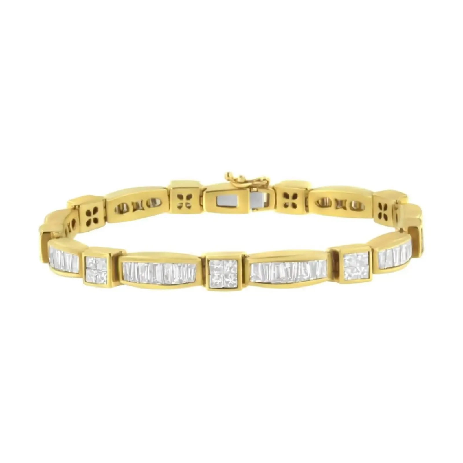 Exquisite 14K Yellow Gold Geometric Diamond Bracelet with 7.33 Carats of Sparkle