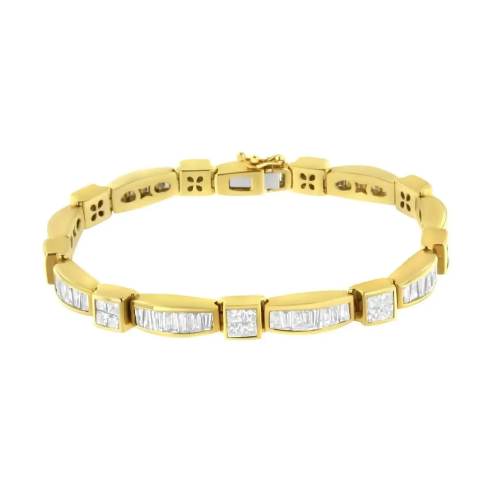 Exquisite 14K Yellow Gold Geometric Diamond Bracelet with 7.33 Carats of Sparkle