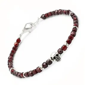 Faceted Garnet Beaded Bracelet Sterling Skull