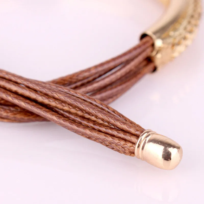 Fashion Brand Designer Gold Plated Alloy Leather Bracelets Luxury Handmade Rope Chain Charm Trendy Bracelets For Women