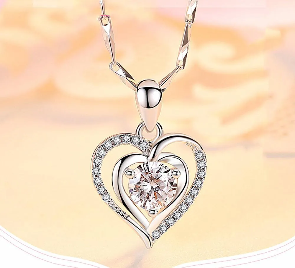 Fashion heart blue aquamarine gemstones pendant necklace