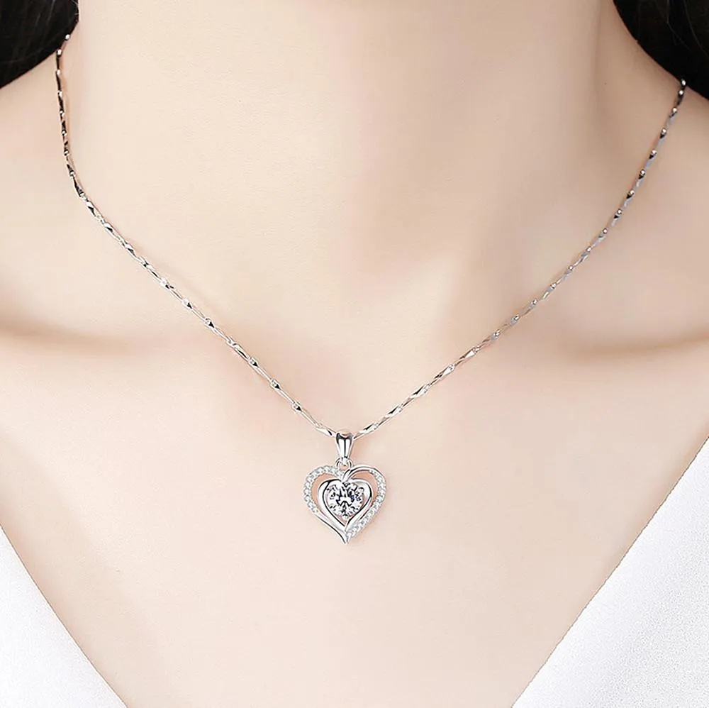 Fashion heart blue aquamarine gemstones pendant necklace